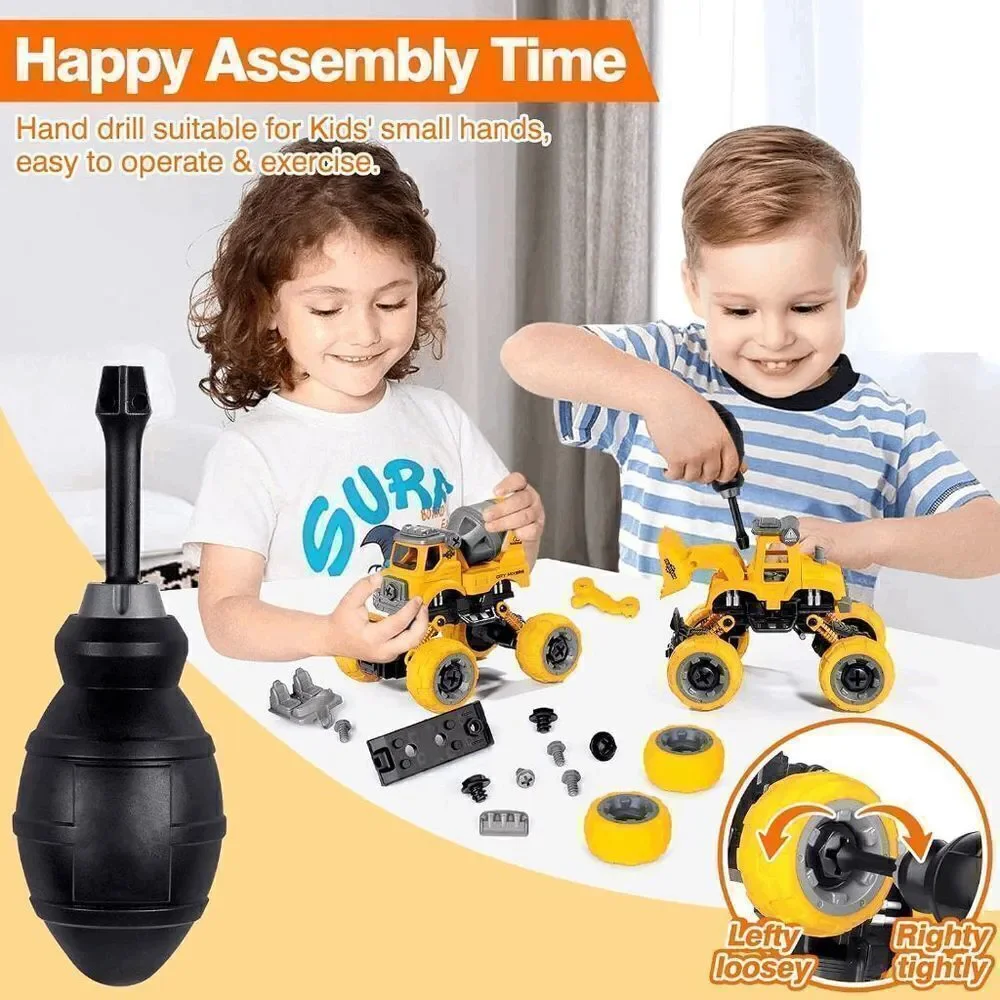 4-in-1 Take Apart Construction Toys for Kids, DIY Assembly Car Trucks w/Electric